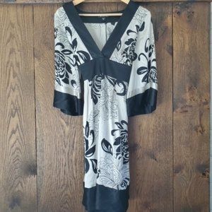 Bebe Black and White Flowered Kimono Style Dress